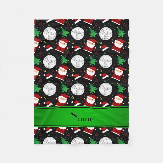 Custom name black volleyball christmas pattern fleece blanket (Front)