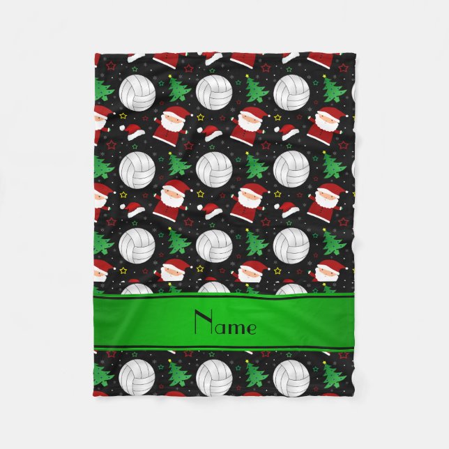 Custom name black volleyball christmas pattern fleece blanket (Front)