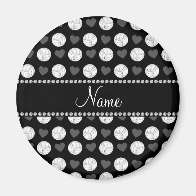 Custom name black volleyballs and hearts magnet (Front)