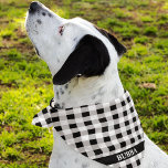 Custom Name, Black & White, Buffalo Check Plaid Bandana<br><div class="desc">Printed on one side, black and white buffalo check plaid pattern bandanna with personalised pet name. Two sizes available: 18"x18" (kids, small dogs) and 22"x22" (adults, large dogs). Easily change name using the Template provided. Lightweight fabric that breathes well and dries quickly. 100% spun polyester. See "About This Product" at...</div>