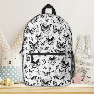 Custom Name Black White Butterfly Backpack