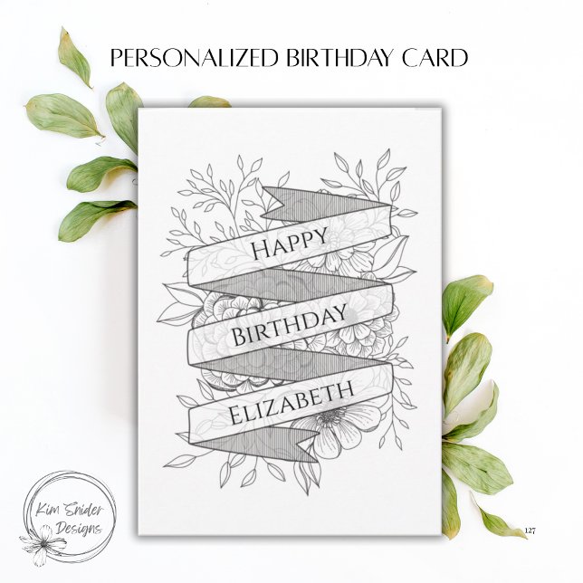 Custom Name Black & White Floral Birthday Card (Creator Uploaded)