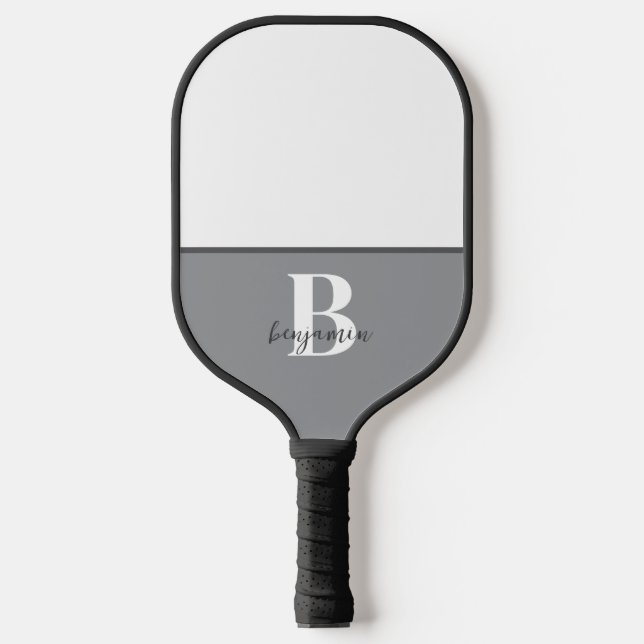 Custom Name Black White Monogram Pickleball Paddle (Front)