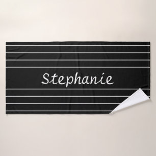 Custom Name Black White Stripes Elegant Trendy Bath Towel Set