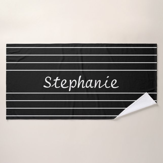 Custom Name Black White Stripes Elegant Trendy Bath Towel Set (Bath Towel)