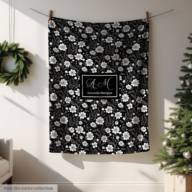 Custom Name Blanket Elegant Wildflower Black White (Custom Name Blanket Elegant Wildflower Black White)