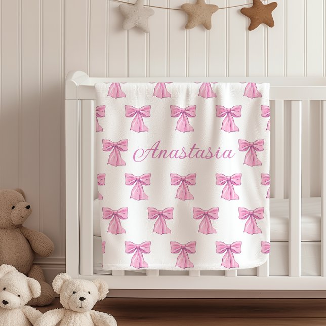 Custom Name Blanket Fleece Coquette Pink Bows (Creator Uploaded)