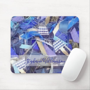Custom Name Blue Abstract Maximalist Stripes  Mouse Mat