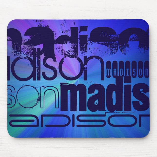 Custom Name; Blue & Abstract Purple, Green, Blue Mouse Mat (Front)