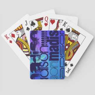 Custom Name; Blue & Abstract Purple, Green, Blue Playing Cards
