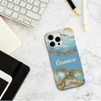 Custom Name Blue Agate Geode Marble Personalised iPhone 16 Pro Max Case