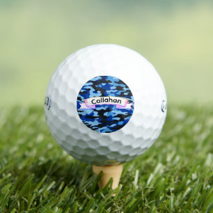 Custom Name Blue and Black Camo Design Golf Balls