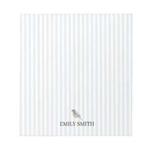 Custom Name Blue Bird Painting Stripe Notepad