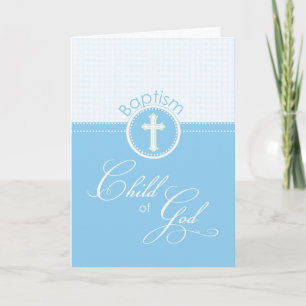 Custom Name Blue Boy Baptism Congratulations Card