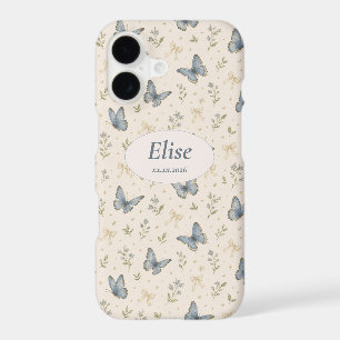 Custom Name Blue Butterfly Bow Vintage Floral Gift