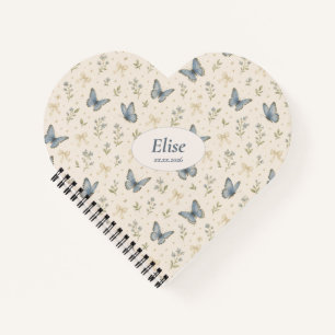 Custom Name Blue Butterfly Bow Vintage Floral Gift Notebook