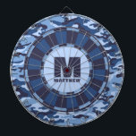 Custom Name Blue Camo Dartboard<br><div class="desc">Personalise this blue camouflage dartboard with your name and initial. Great gift for a teen boy. Designed for you by Blackberry Boulevard.</div>
