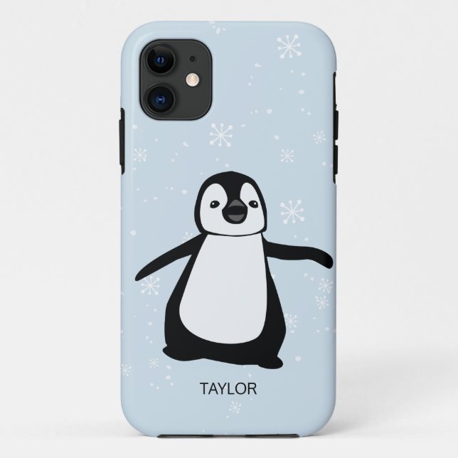 Custom Name blue Cute Penguin Snow Case-Mate iPhone Case (Back)