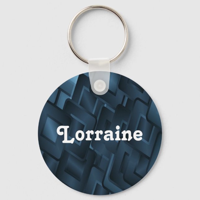 Custom name blue diamond shapes key ring (Front)