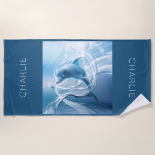 Custom name Blue Dolphin beach towel