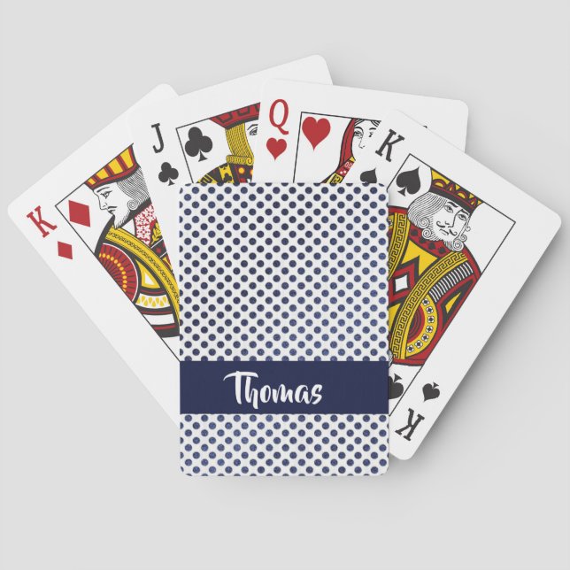 Custom name blue dots patterned playing cards (Back)