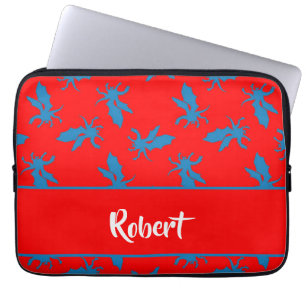 Custom name blue dragons on red laptop sleeve
