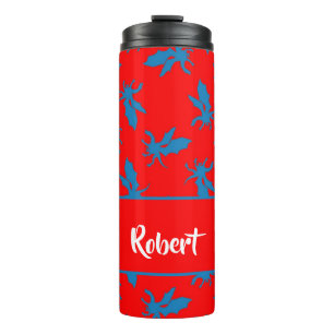 Custom name blue dragons on red thermal tumbler