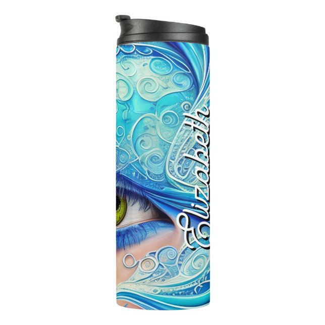 Custom Name Blue Eye Abstract Fantasy Ornate Thermal Tumbler (Rotated Right)