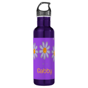 Custom name blue flowers on purple 710 ml water bottle