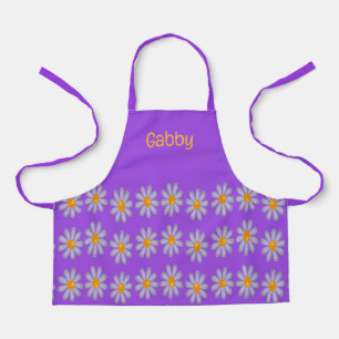 Custom name blue flowers on purple apron