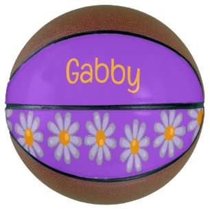 Custom name blue flowers on purple basketball