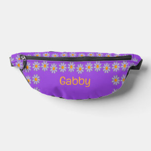 Custom name blue flowers on purple bum bags