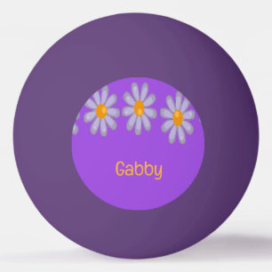 Custom name blue flowers on purple ping pong ball