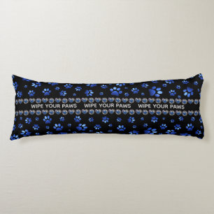 Custom name, blue glitter dog paws body cushion