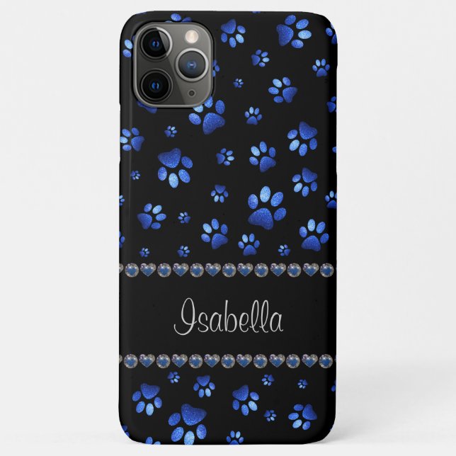 Custom name, blue glitter dog paws Case-Mate iPhone case (Back)