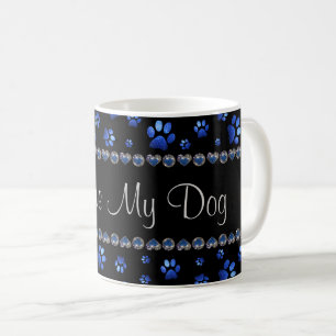 Custom name, blue glitter dog paws coffee mug