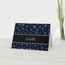Custom name, blue glitter dog paws