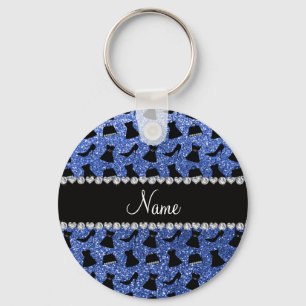 Custom name blue glitter high heels dress purse key ring