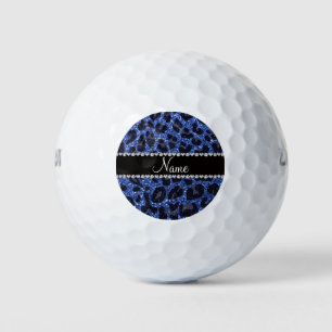 Custom name blue glitter leopard print golf balls