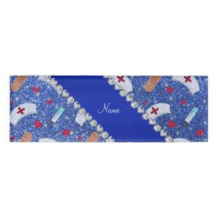 Custom name blue glitter nurse hats heart name tag