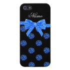 Custom name blue glitter polka dots bow