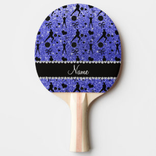Custom name blue glitter volleyballs hearts bows ping pong paddle