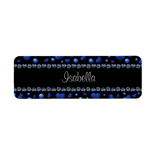 Custom name, Blue heart glitter pattern  (Front)