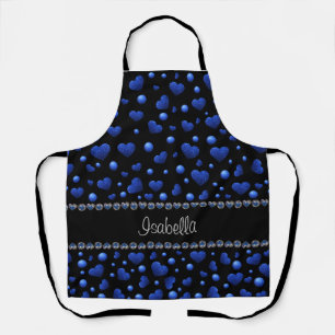 Custom name, Blue heart glitter pattern Apron