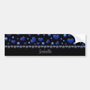 Custom name, Blue heart glitter pattern  Bumper Sticker