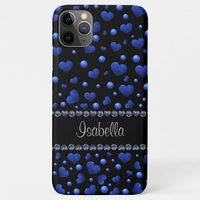 Custom name, Blue heart glitter pattern  Case-Mate iPhone Case (Back)