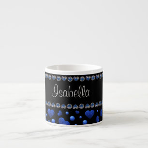 Custom name, Blue heart glitter pattern  Espresso Cup