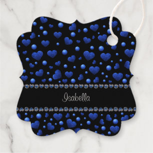 Custom name, Blue heart glitter pattern Favour Tags