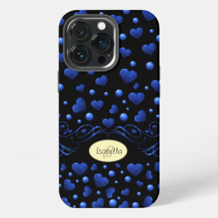 Custom name, Blue heart glitter pattern iPhone 13 Pro Case