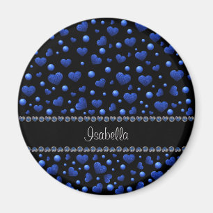 Custom name, Blue heart glitter pattern Magnet